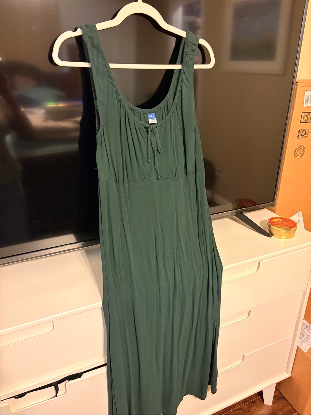 Old Navy Olive Green Sleeveless Maxi Dress with Tie Neck